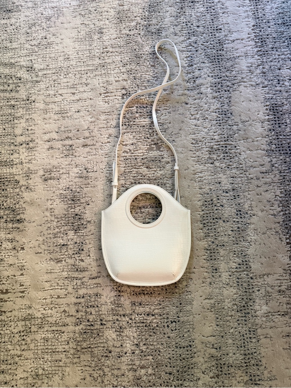 Theory White Croc-Embossed Round Handle Mini Crossbody